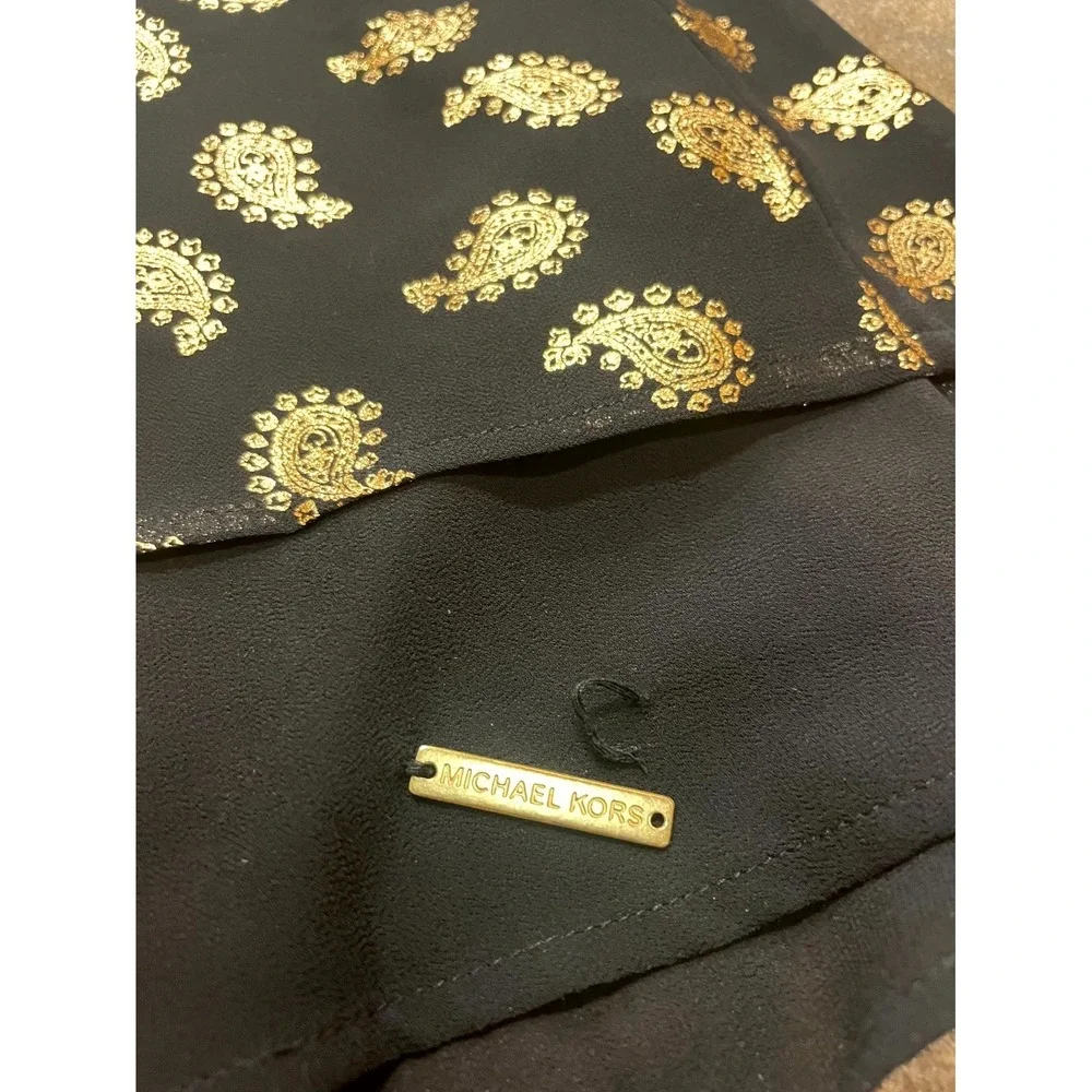 Michael Kors‎ Blouse Top Womens Medium Black Chiffon Paisley Print Double Layer